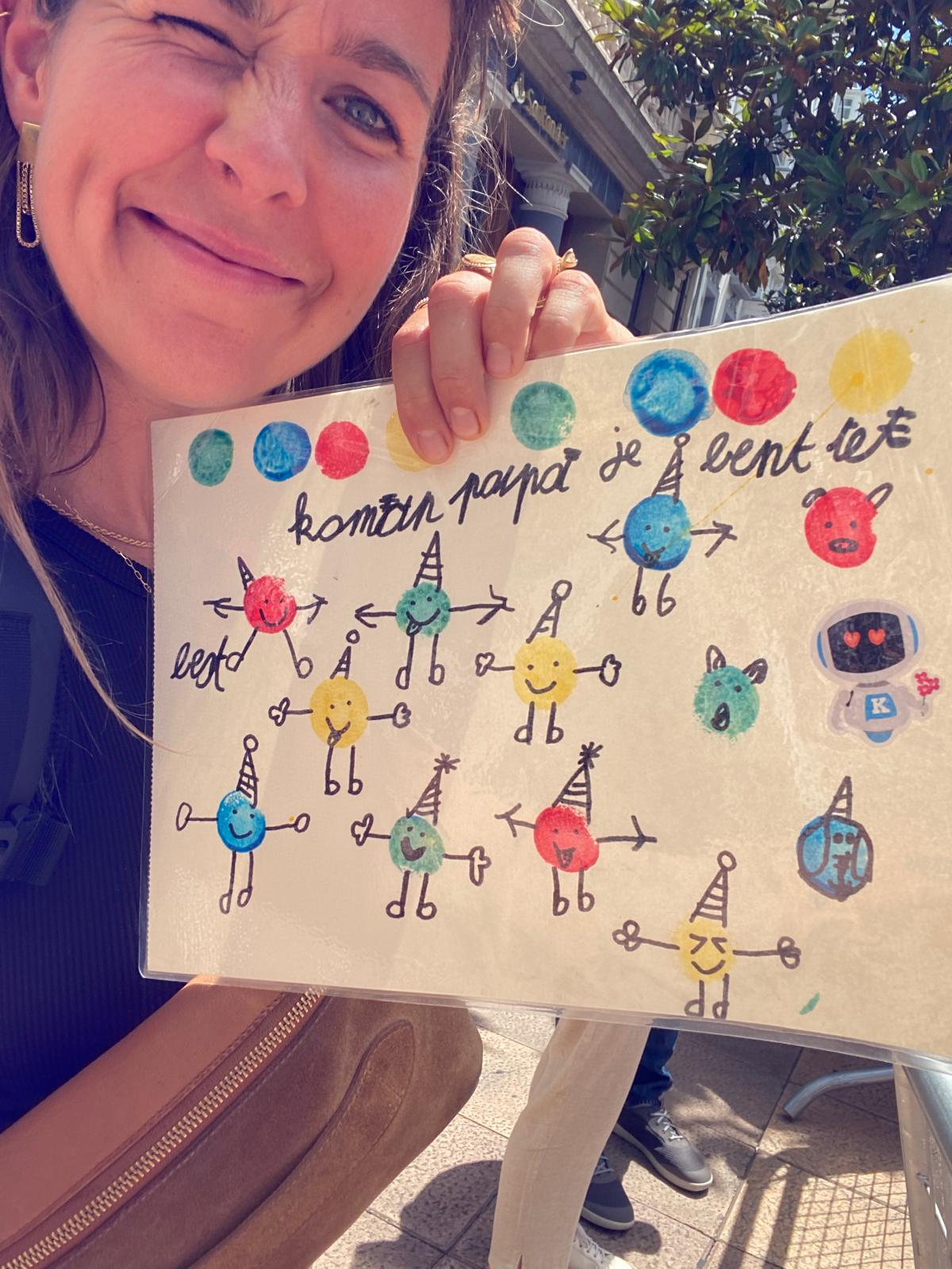 Tekening van Lou en Mil: kom op papa, je bent te gek